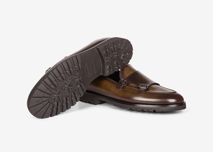 Doppia fibbia in vitello anticato verde