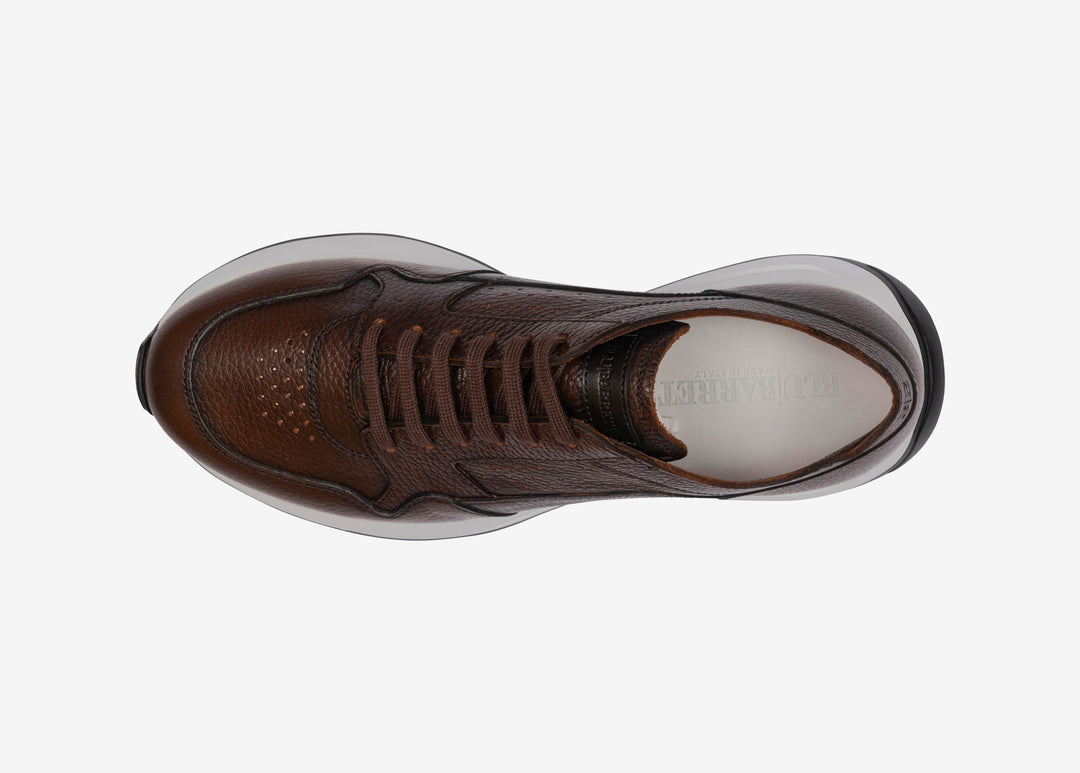 Brown running sneaker in calfskin