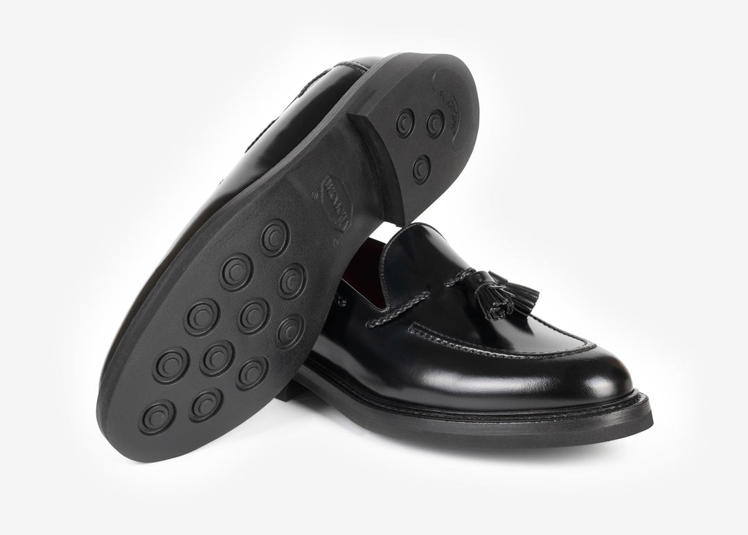 Black brushed leather loafer with tassels