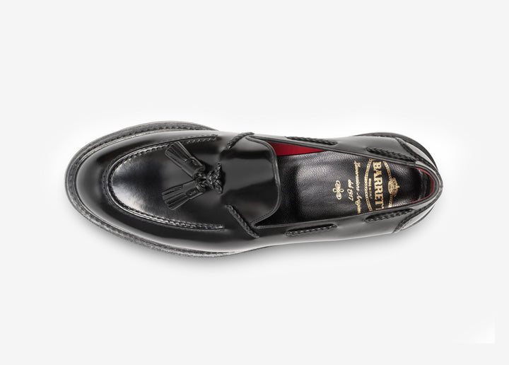 Black brushed leather loafer with tassels