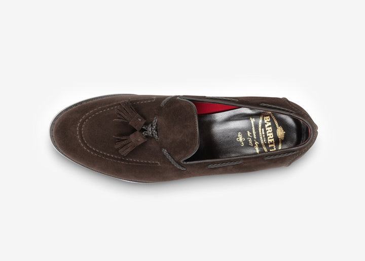 Brown suede loafer with tassels