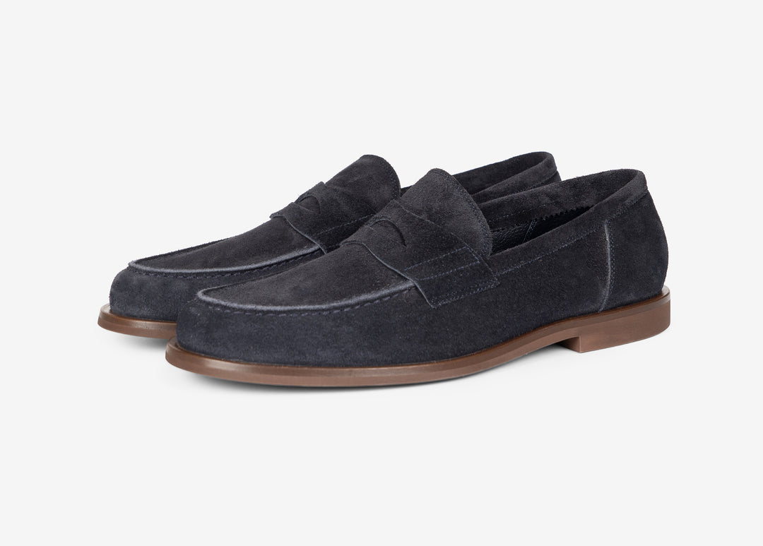 Mocassino college in suede blu