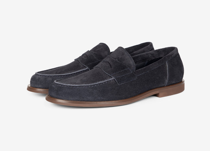 Mocassino college in suede blu