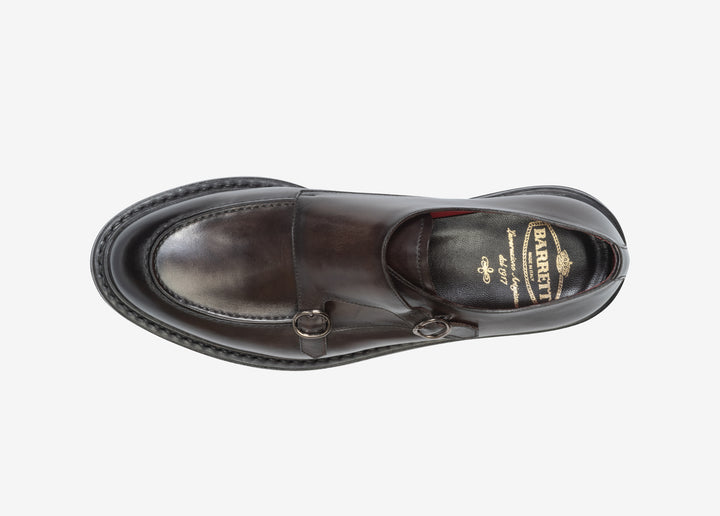 Brown double buckle in hand-aged leather