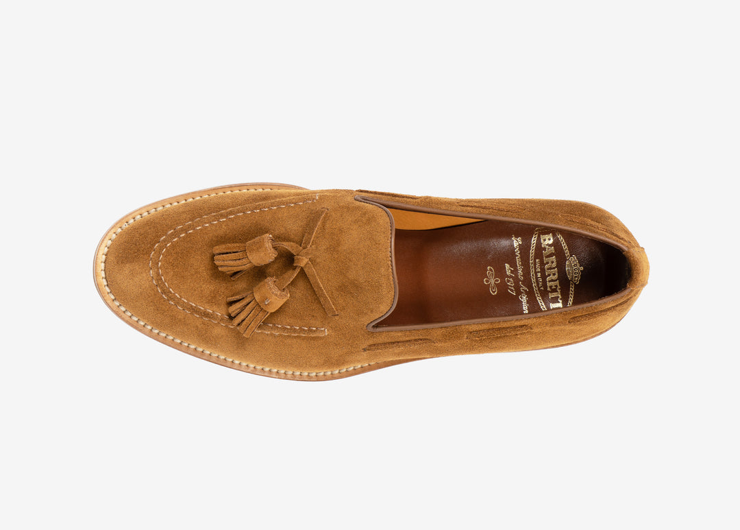 Mocassino con nappine in suede marrone bruciato