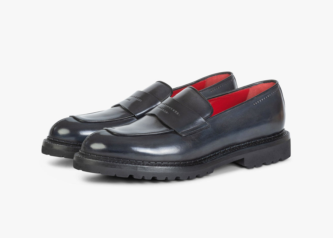 Grey loafer in hand-aged leather