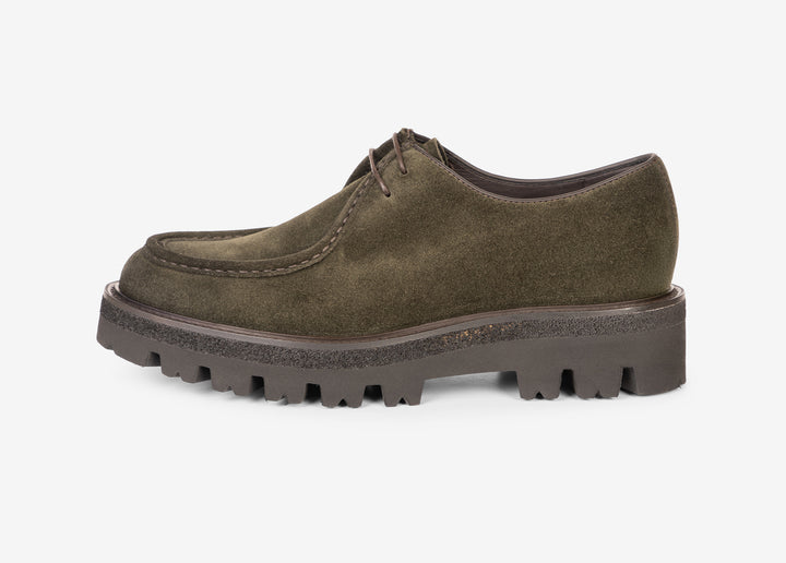 Derby in suede verde mimetico