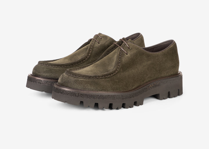 Derby in suede verde mimetico