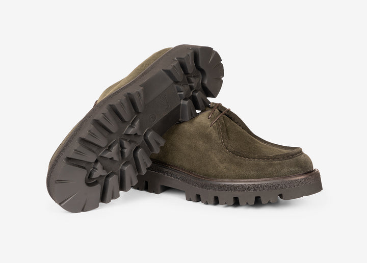 Derby in suede verde mimetico