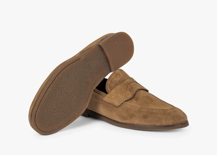 Brown suede loafer with band detail