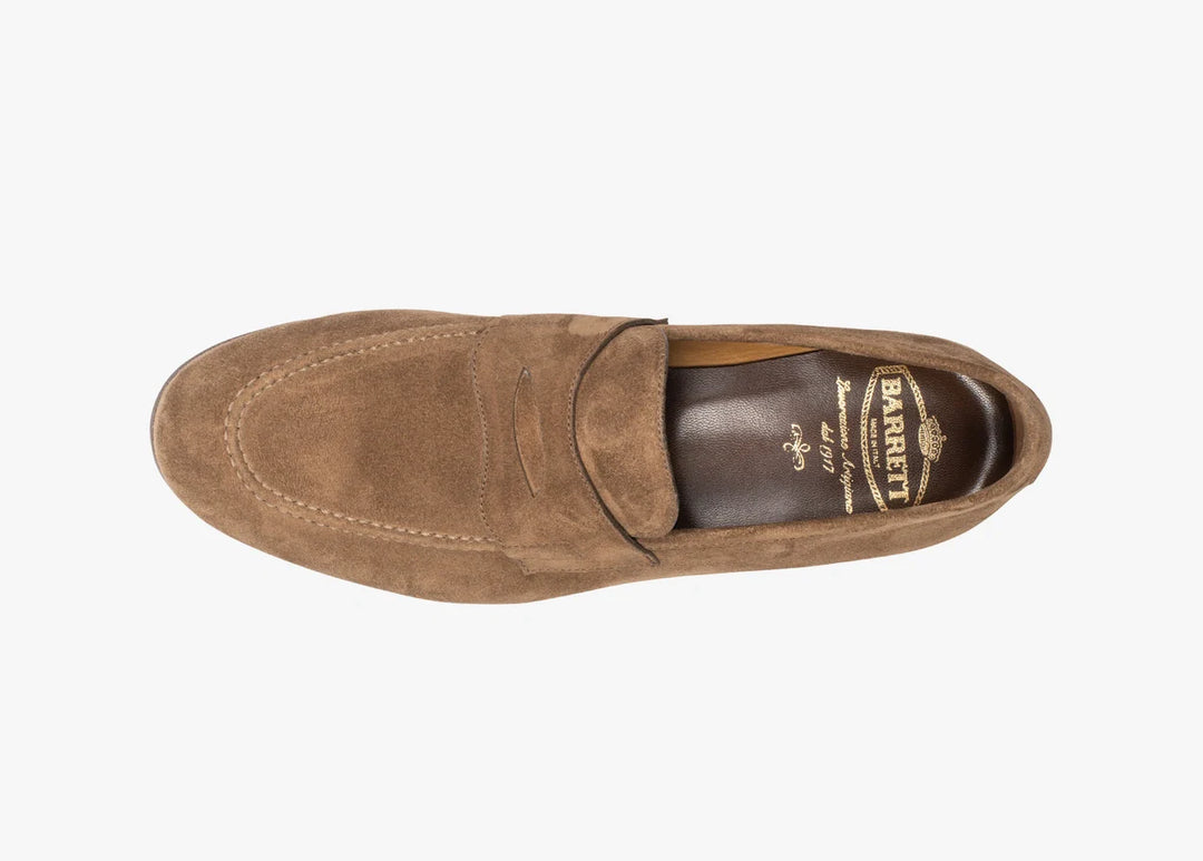 Brown suede loafer with band detail