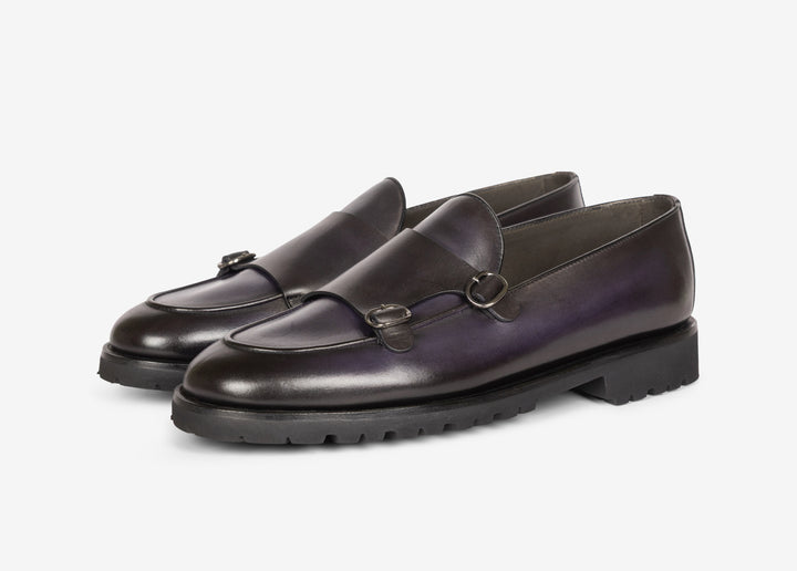 Doppia fibbia in vitello anticato navy