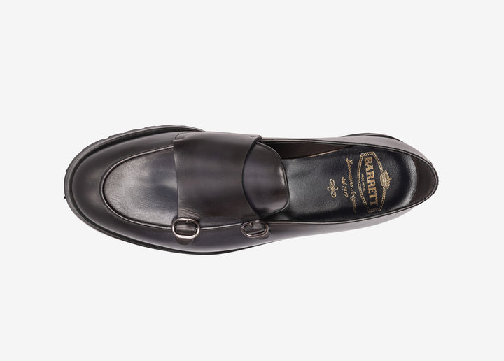 Doppia fibbia in vitello anticato navy