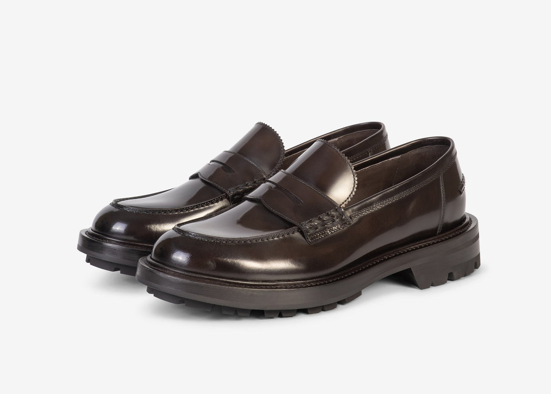 Brown loafer in brushed leather