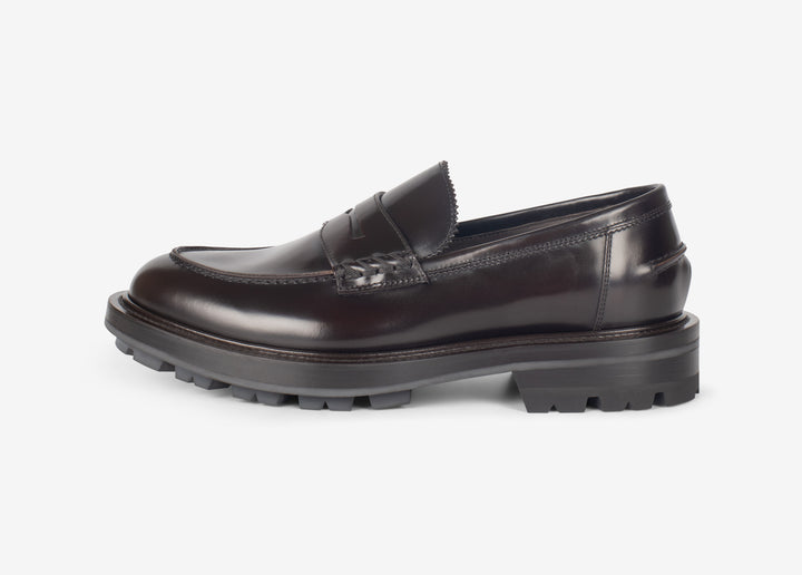 Brown loafer in brushed leather