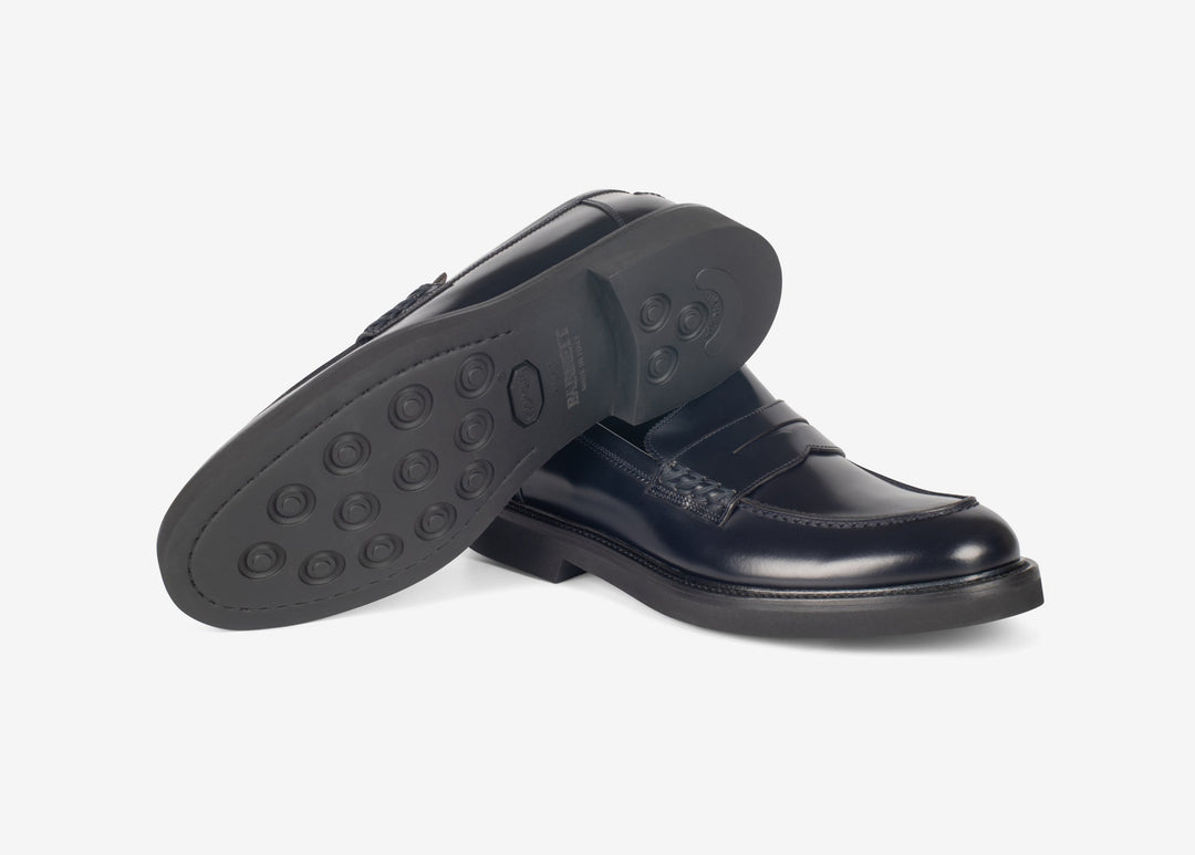 Blue college loafer in brushed leather