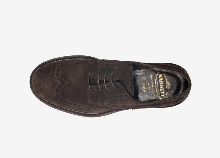 Derby in suede marrone con brogues