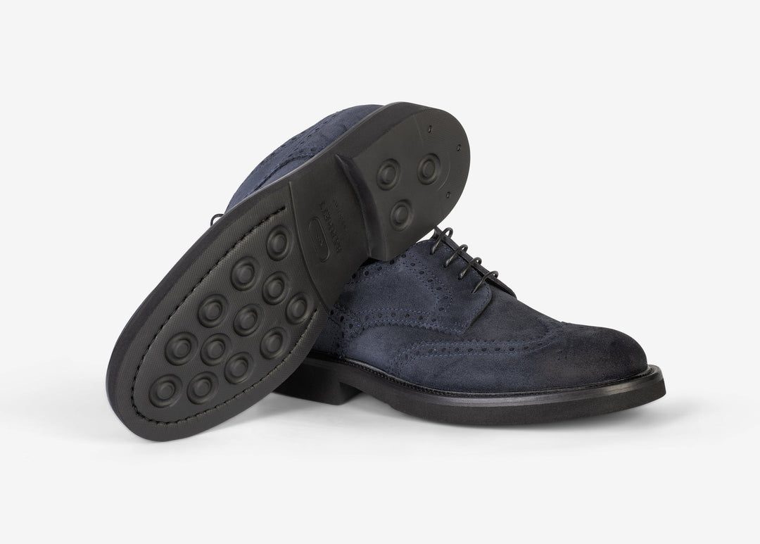 Brogue Derby shoe in suede in blue