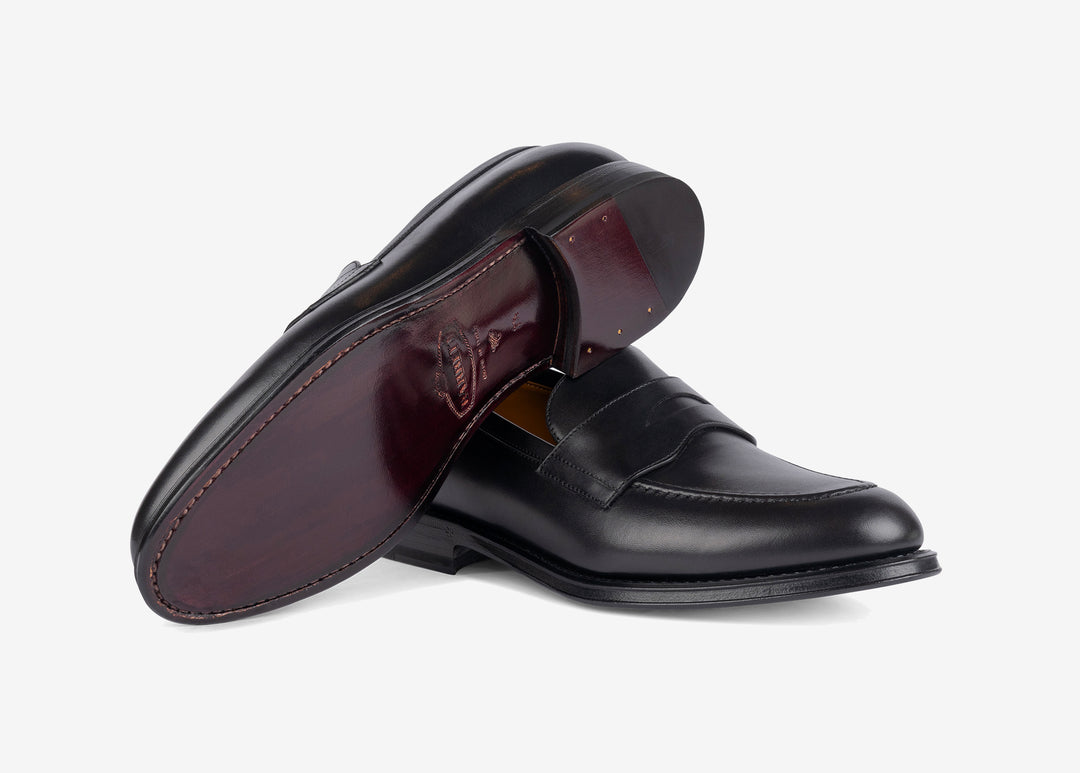 Black penny loafer in hand-aged leather