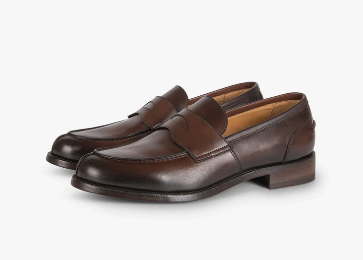 Brown college loafer in hand-aged leather