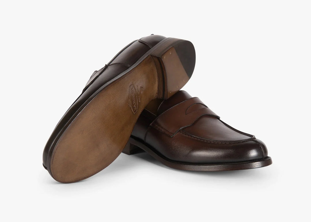 Brown college loafer in hand-aged leather
