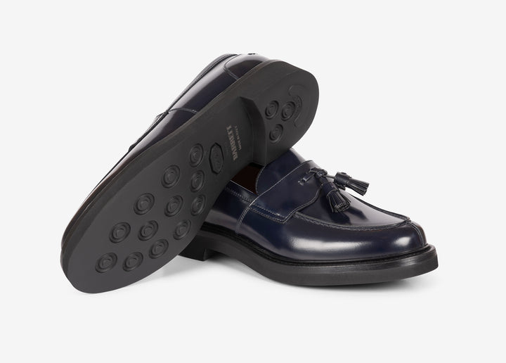 Blue loafer in brushed leather with tassels