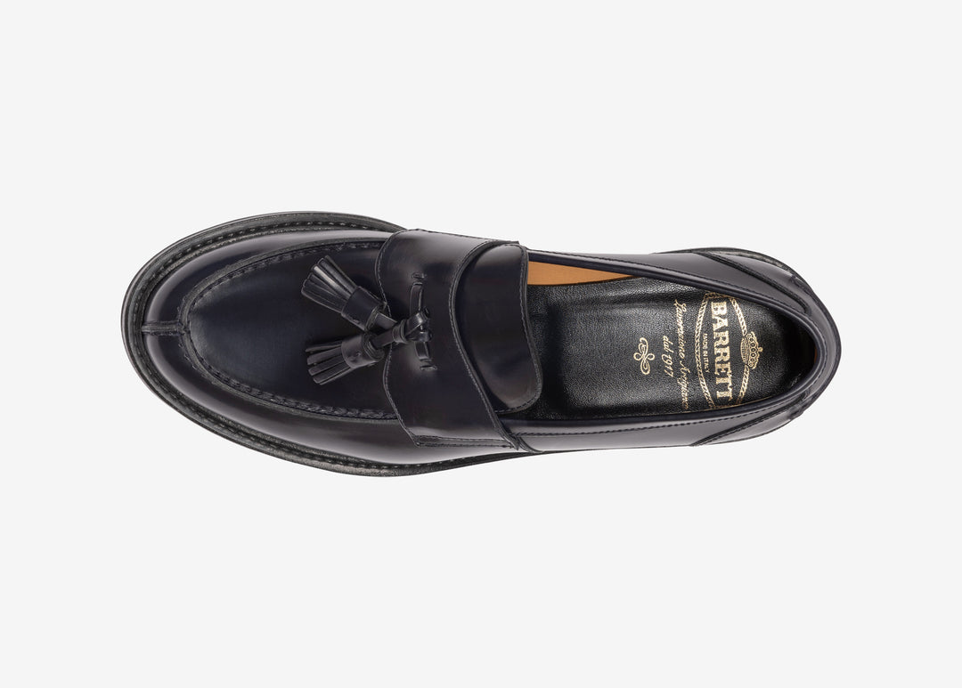 Blue loafer in brushed leather with tassels