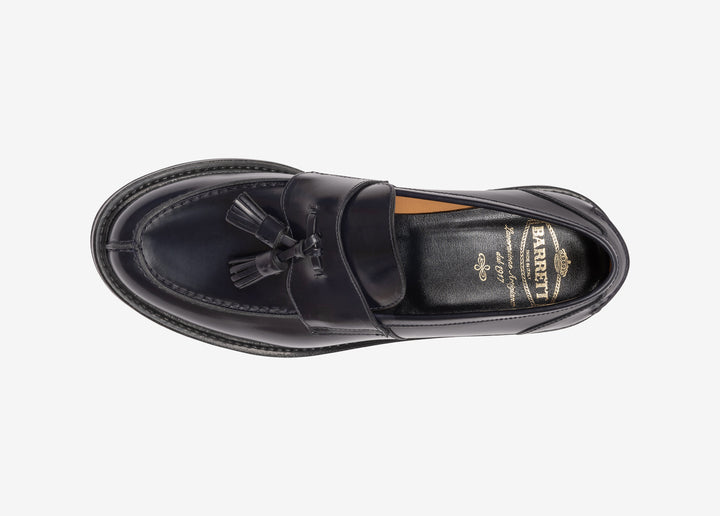 Blue loafer in brushed leather with tassels