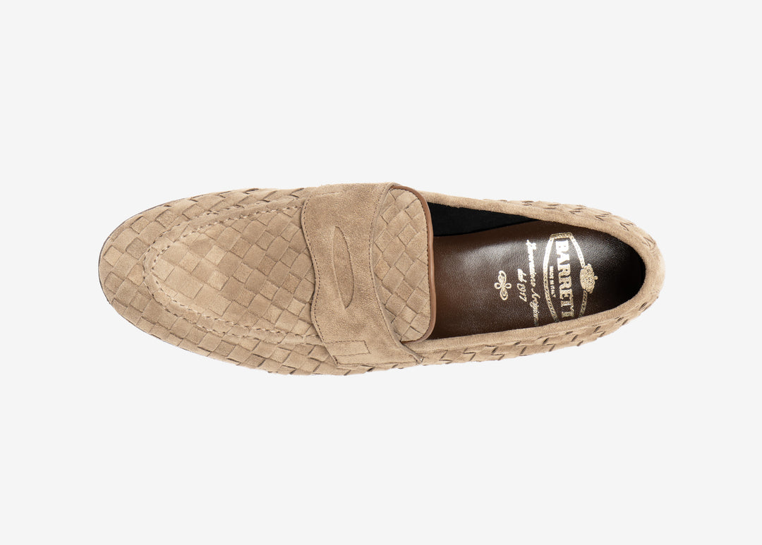 Mocassino con mascherina in suede intrecciato beige