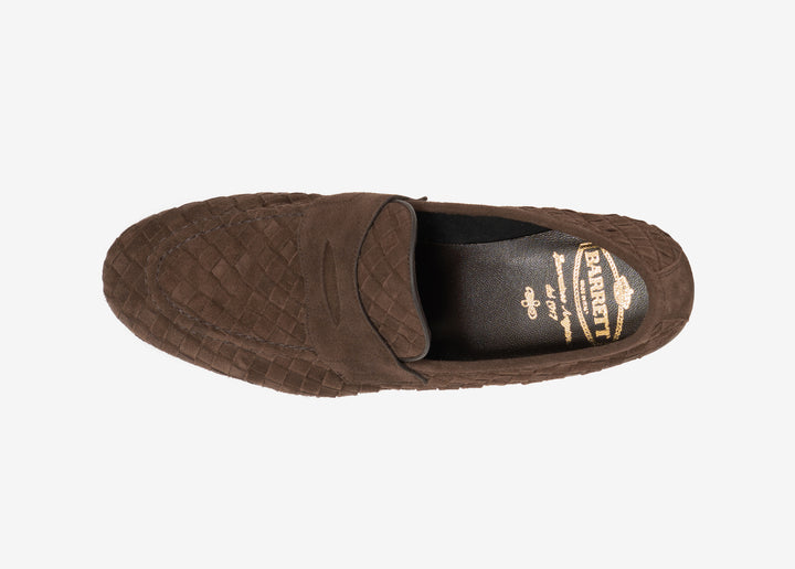 Dark brown woven loafer in suede with band