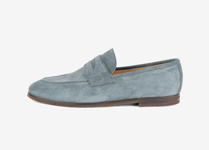 Grey suede loafer with band detail