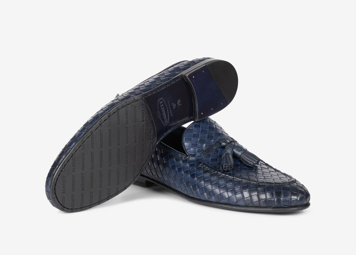 Blue woven loafer with tassels