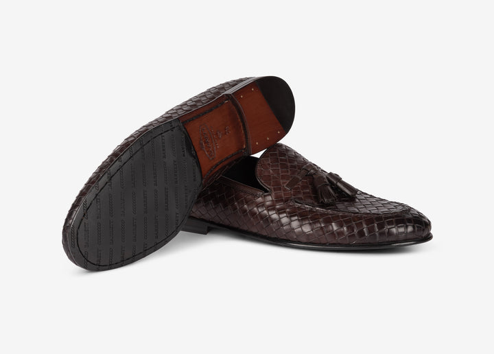 Mocassino con nappine intrecciato marrone