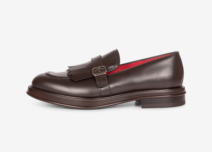 Mocassin à frange et boucle en cuir vieilli à la main
