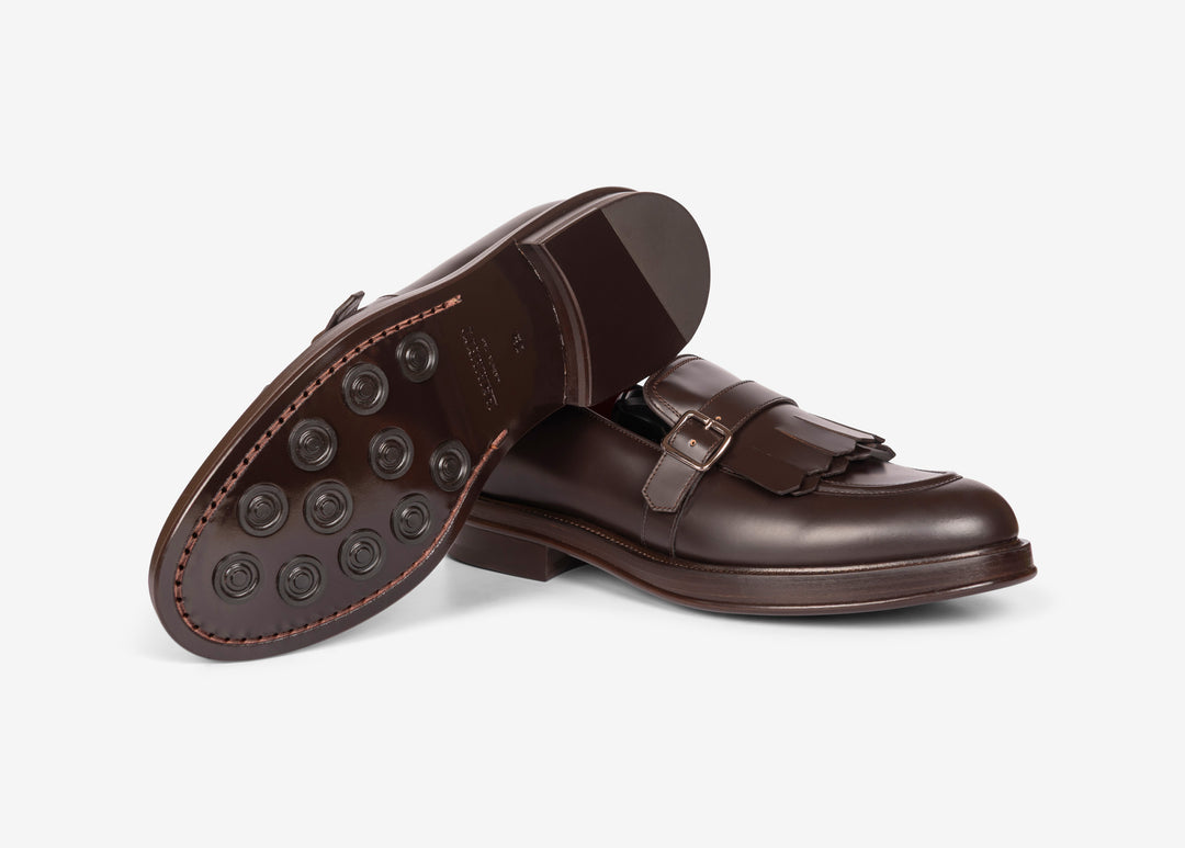Mocassin à frange et boucle en cuir vieilli à la main