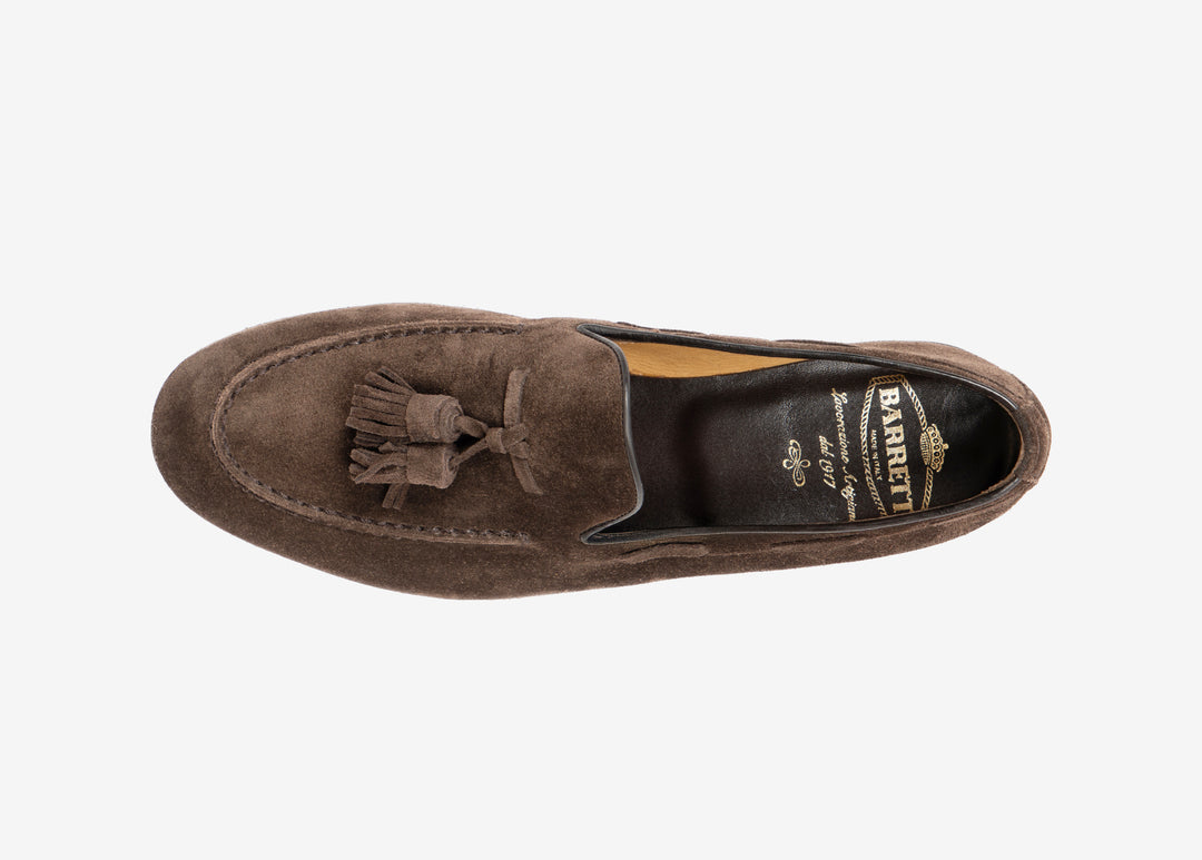 Mocassino con nappine in suede marrone testa di moro