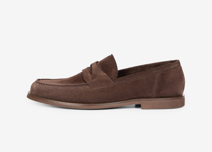 Mocassino college in suede cioccolato