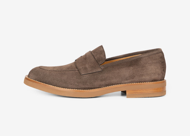 Mocassino con mascherina in suede testa di moro