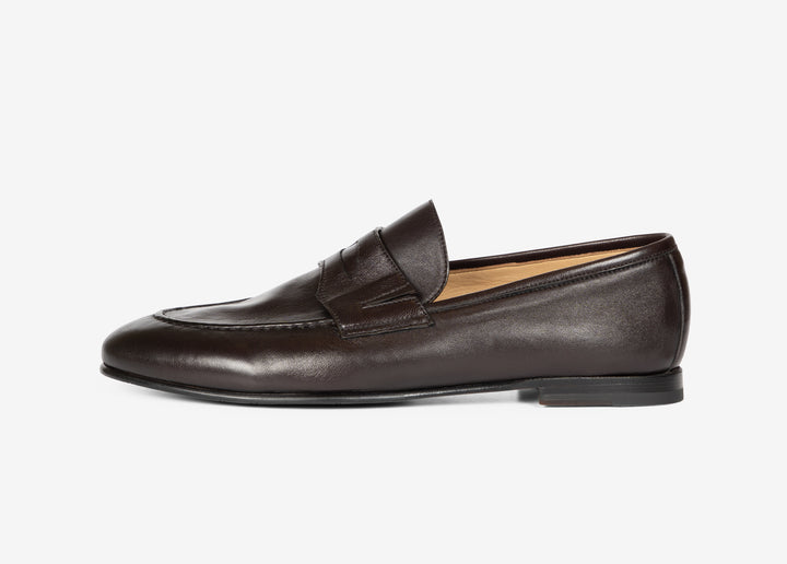 Mocassino con fascetta in morbidissima nappa testa di moro