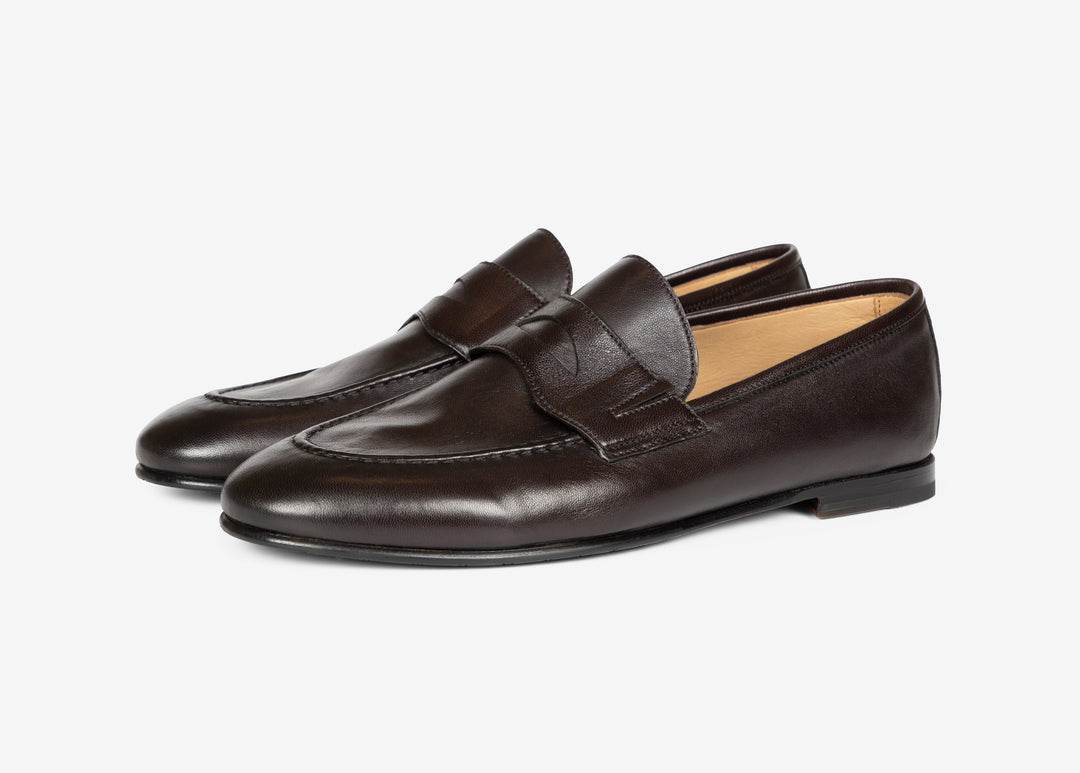 Mocassino con fascetta in morbidissima nappa testa di moro