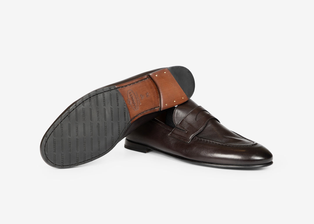 Mocassino con fascetta in morbidissima nappa testa di moro