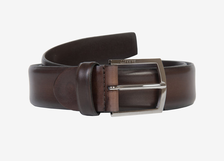 Dark brown hand-aged leather belt