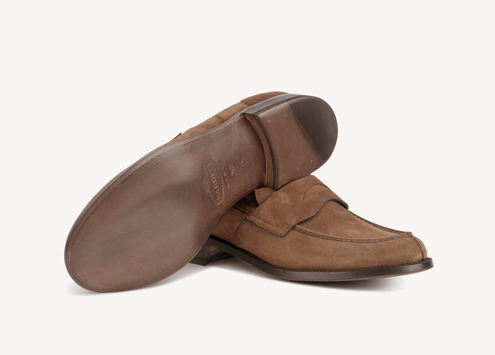 Brown college loafer in suede