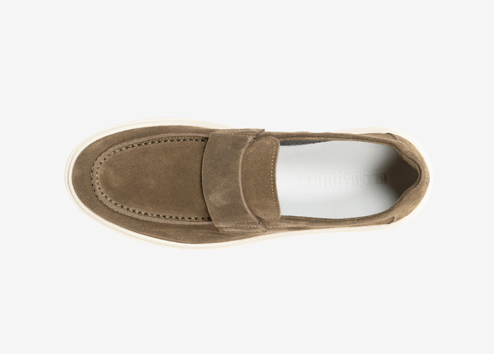 Mocassino con fascetta in suede verde oliva