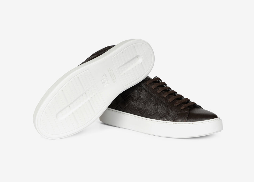 Sneaker in pelle intrecciata testa di moro