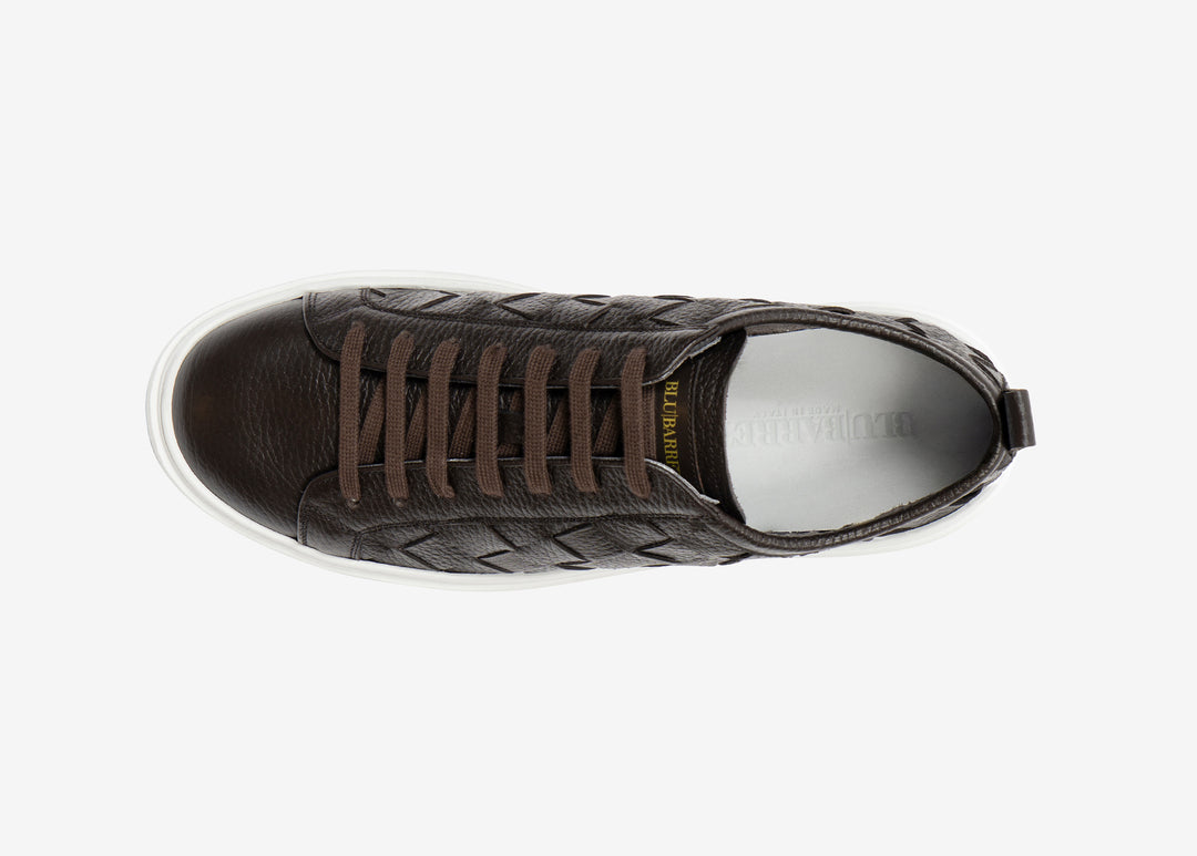 Sneaker in pelle intrecciata testa di moro