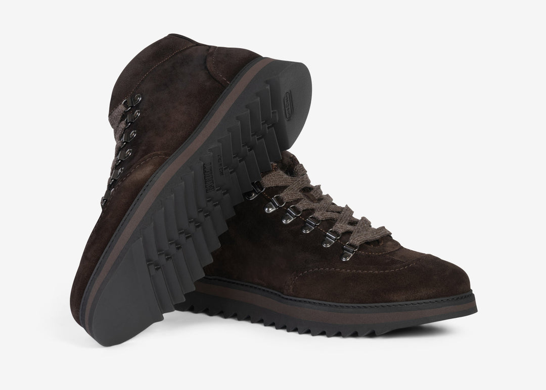 High-top sneaker in dark brown suede