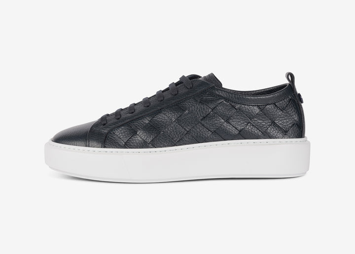 Sneaker in vitello granato intrecciato blu