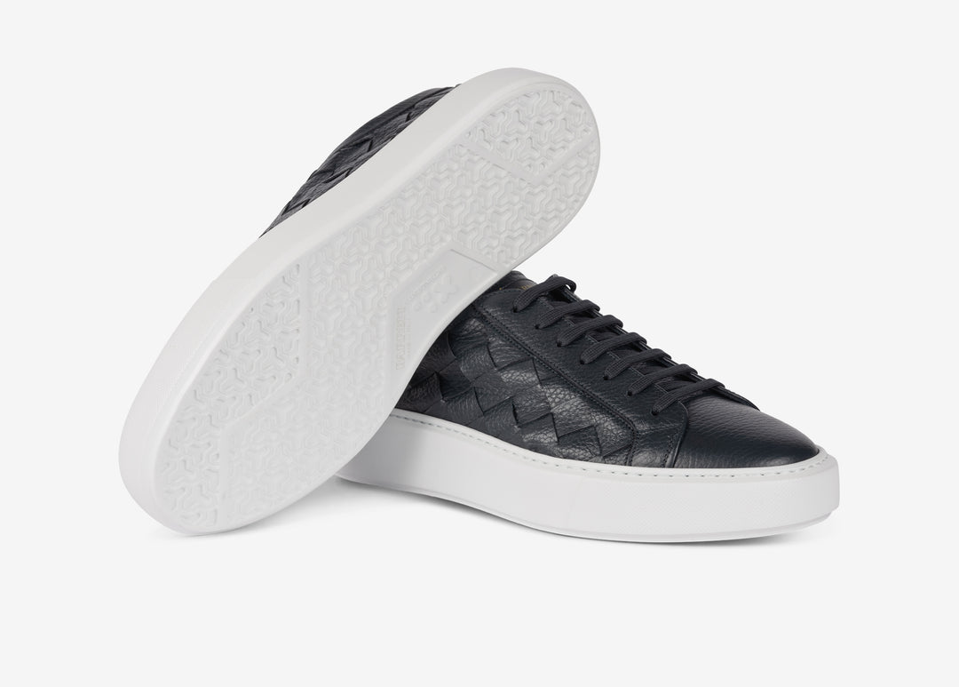 Sneaker in vitello granato intrecciato blu