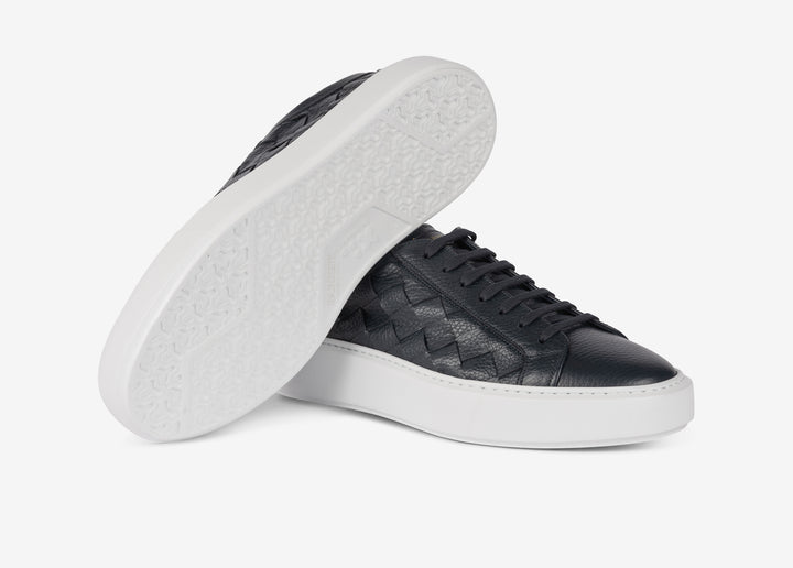 Sneaker in vitello granato intrecciato blu